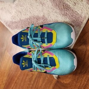 Adidas youth flex originals. Size youth 6.5. Teal, navy, black yellow, and pink